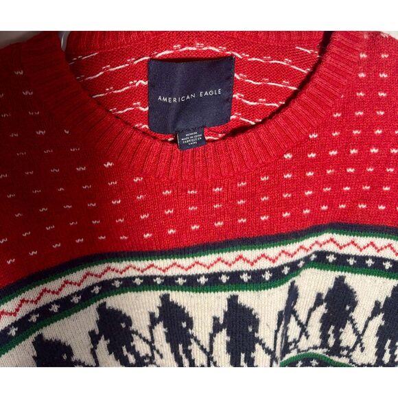American Eagle Ski Sweater Men’s Medium Red Fair Isle Knit Winter Holiday Retro - Picture 3 of 4